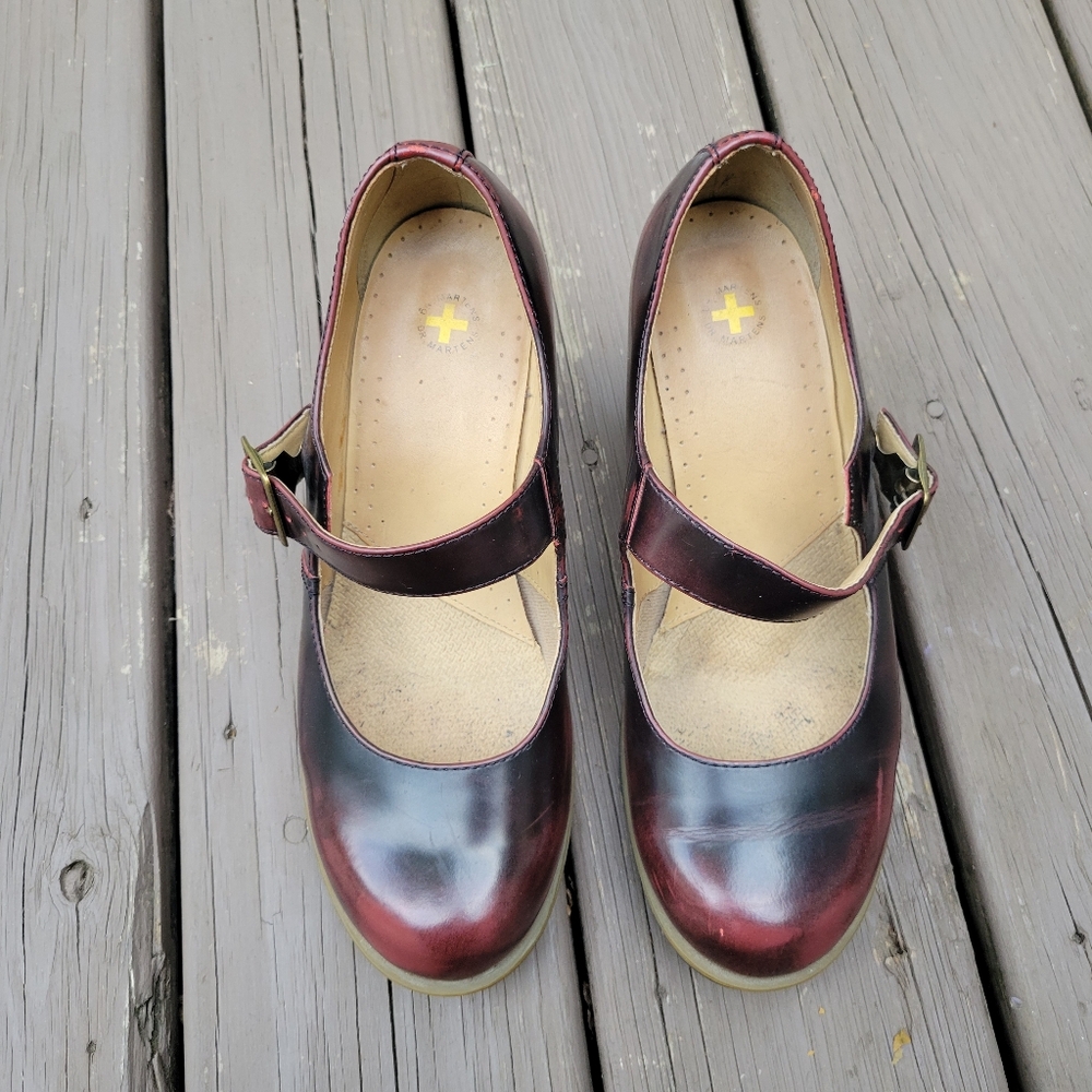 Dr Martens Marlena Oxblood Burgundy Ruboff Distressed Preppy Heeled Mary Jane 10 - Picture 5 of 8